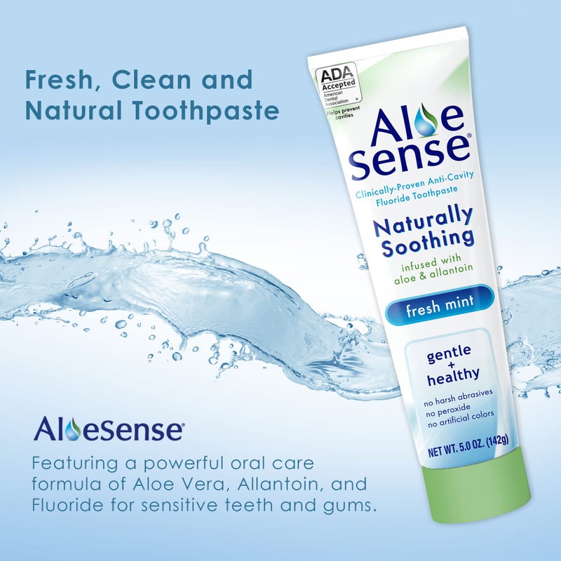AloeSense Naturally Soothing Toothpaste for Sensitive Teeth and Gum Care with Aloe Vera, Allantoin & Fresh Mint Flavor, Gentle & Natural, ADA Approved (5-oz, 1 Count) - Image 2